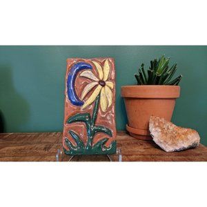 Vintage Terracotta Hanging Plaque Sunflower and Crescent Moon Design